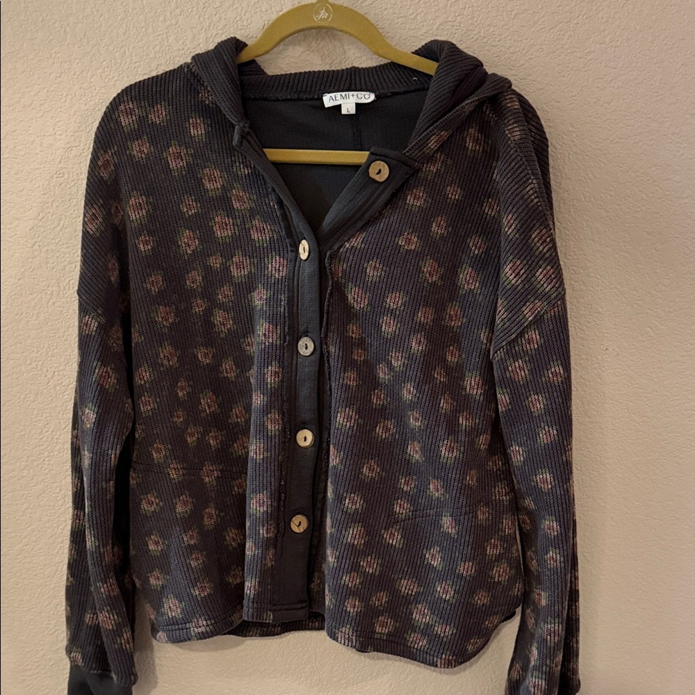 All Saints Black Floral Hoodie Sweatshirt